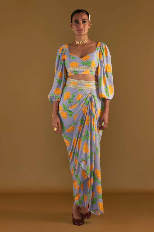 Stylish Savings Lilac Grace Embellished Top & Drape Skirt Set