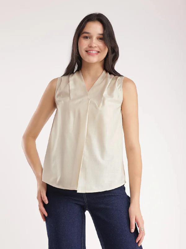 Embrace New Fashion Cotton Pleated Top - Beige