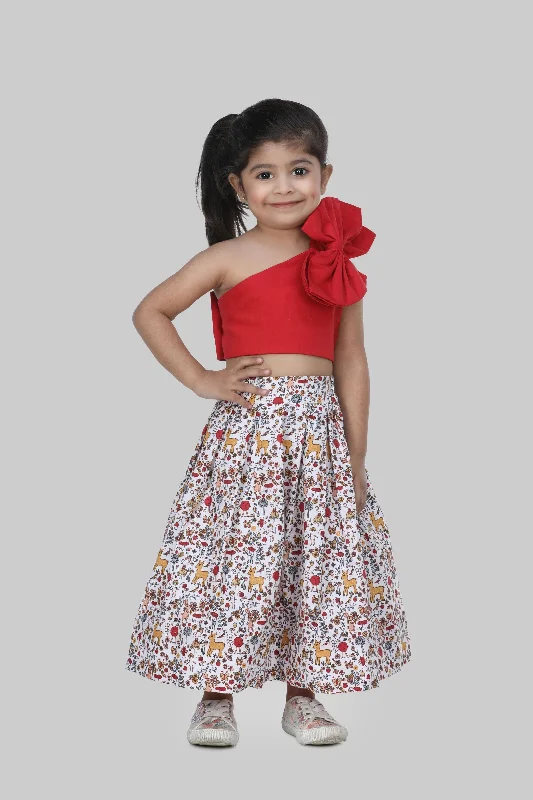 Timeless Style Promotions Pre-Order: Red Crop Top With Printed Short Skirt