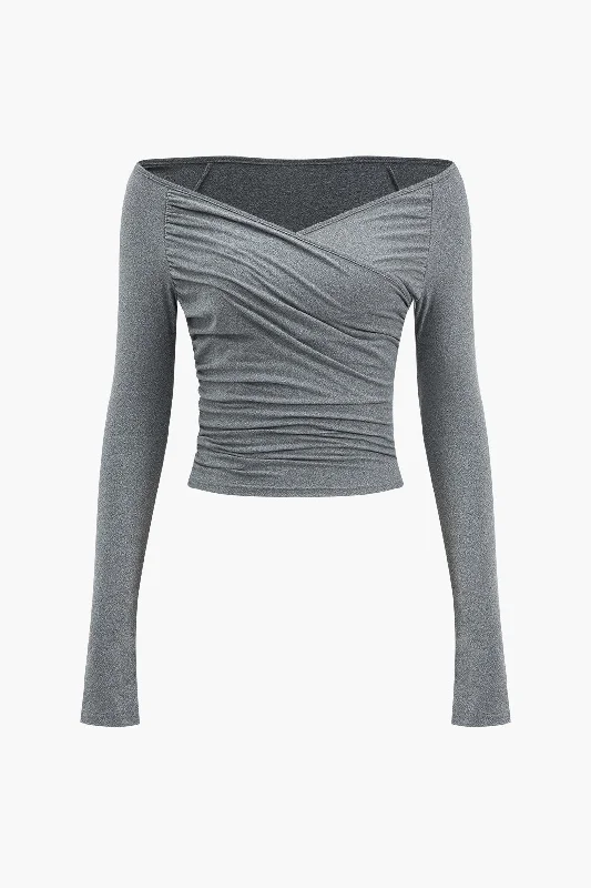 Clearance Event Ruched Off Shoulder Crossed Long-Sleeve Top