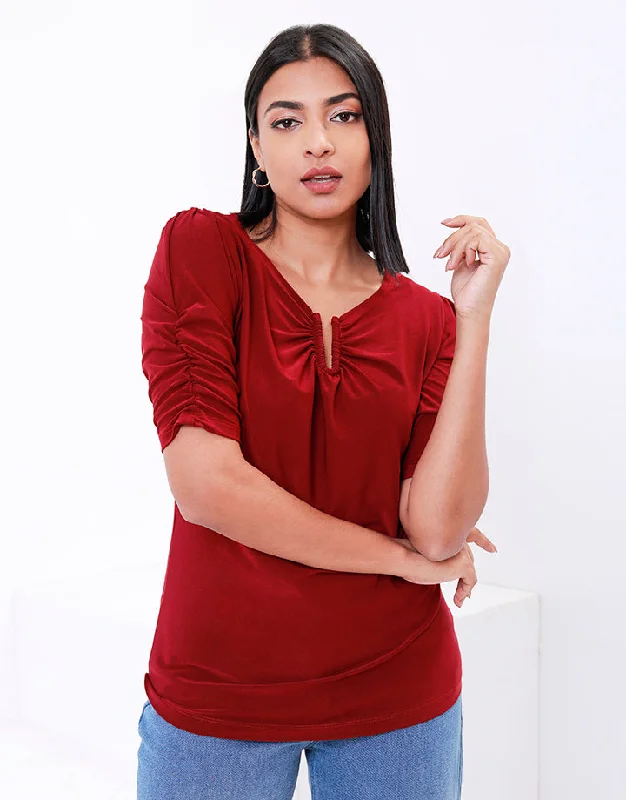 Vintage Style Deals Gathered Sleeves Top with Embellishment