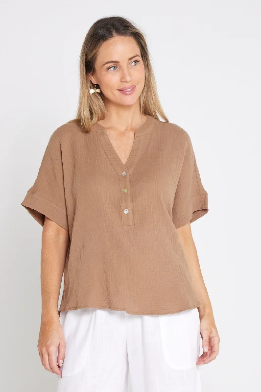 Easy Elegance Sales Gracie Cotton Muslin Top - Bark