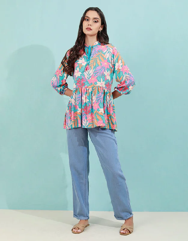 Shop Now For Exclusive Discounts Printed ¾ Sleeves Top with Neck Tie