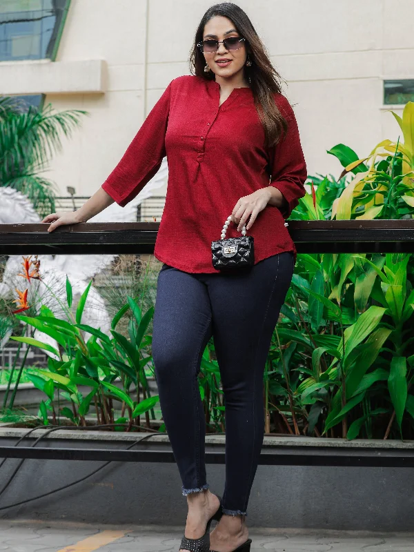 Effortless Style, Endless Impact Premium Cotton Blend Top Fancy Neck Dark Red