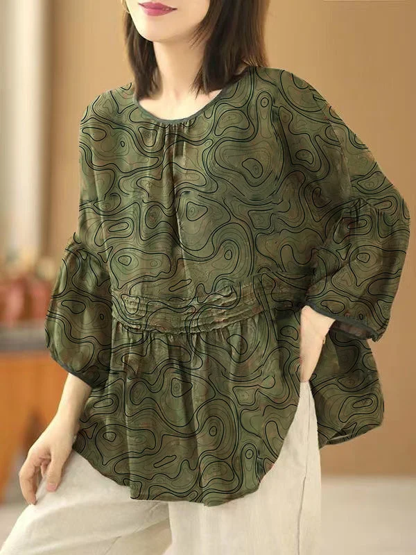 Trend Alert Handmade Green-texture O Neck Print Wrinkled Patchwork Cotton Top Summer Trend Alert Handmade Green-texture O Neck Print Wrinkled Patchwork Cotton Top Summer