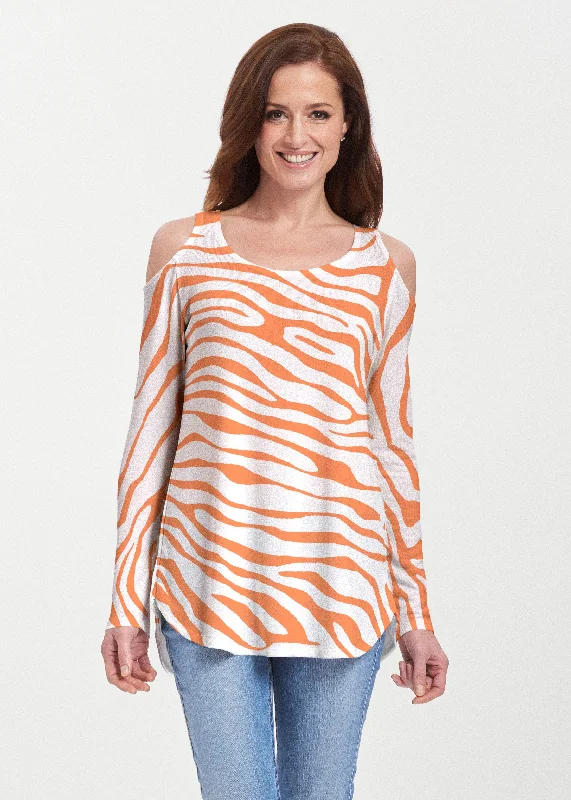 Elevated Casual Discounts Zebra Orange (7042) ~ Butterknit Cold Shoulder Tunic