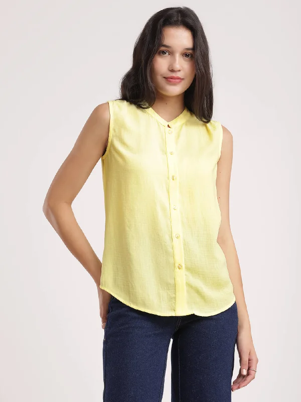 Fashion Deals Too Good To Pass Up Band Collar Top - Yellow
