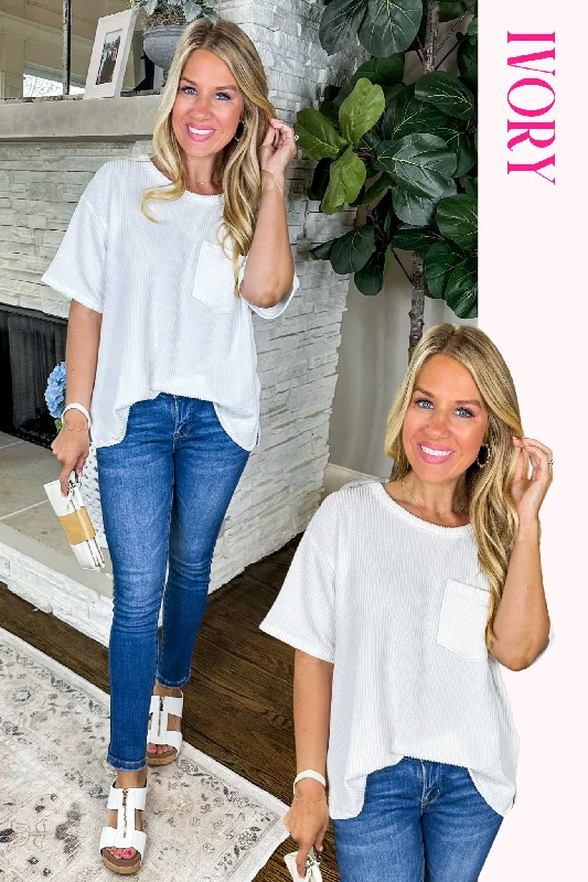 Special Promotions Available For A Short Time The Kristin Ribbed Pocket Top Ivory