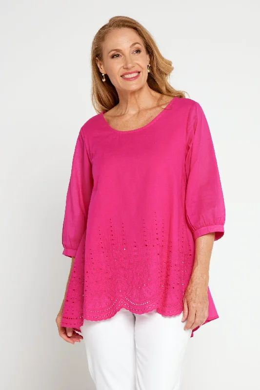 Casual Fashion Sophia Cotton Top - Hot Pink