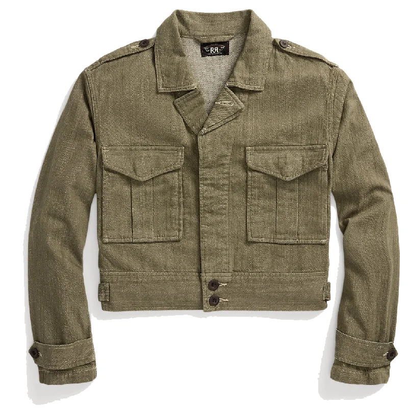 Unique Women's Fashion Pieces RRL by Ralph Lauren Womens Olive Slub Denim Jacket Olive Unique Women's Fashion Pieces RRL by Ralph Lauren Womens Olive Slub Denim Jacket Olive