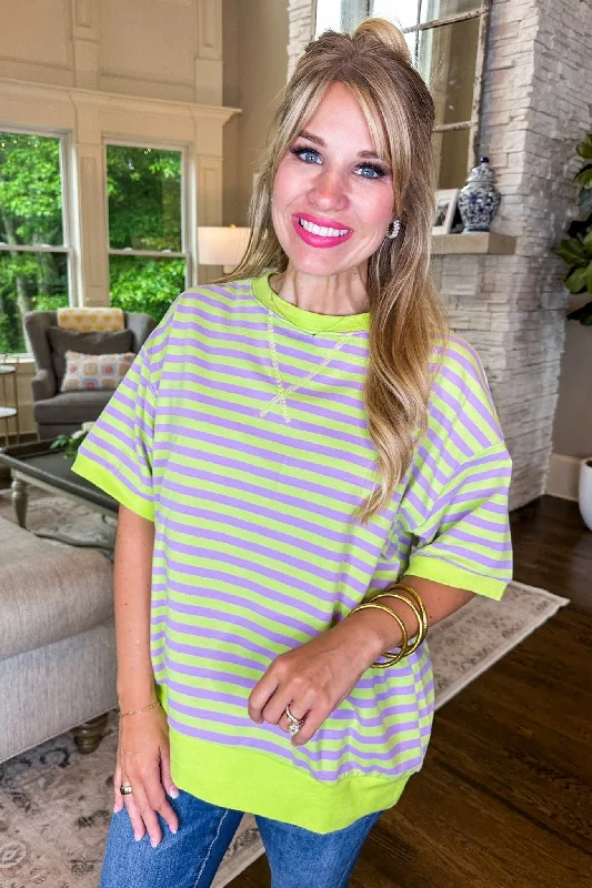 End-Of-Week Price Drops Lavender Stripe Lime Trim Top