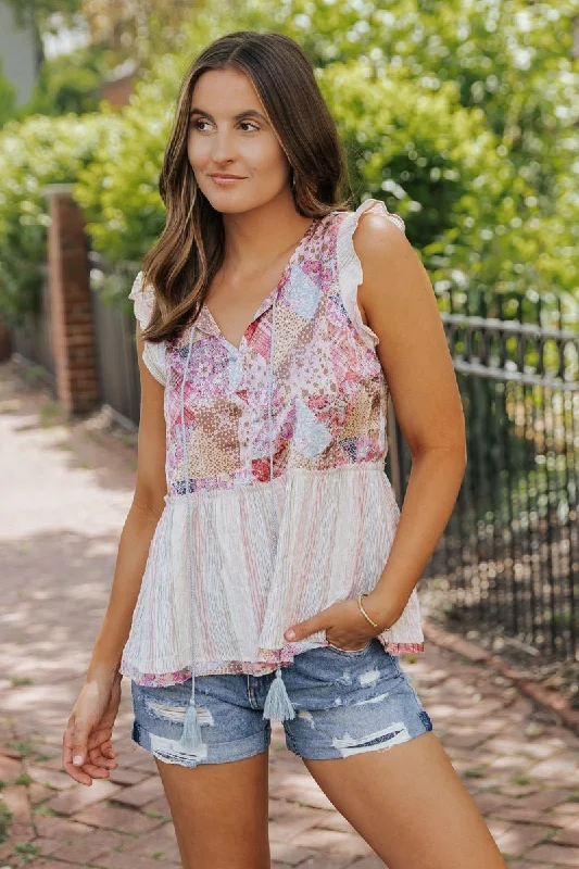 Flash Sale Blush Print Flutter Sleeve Peplum Top - FINAL SALE
