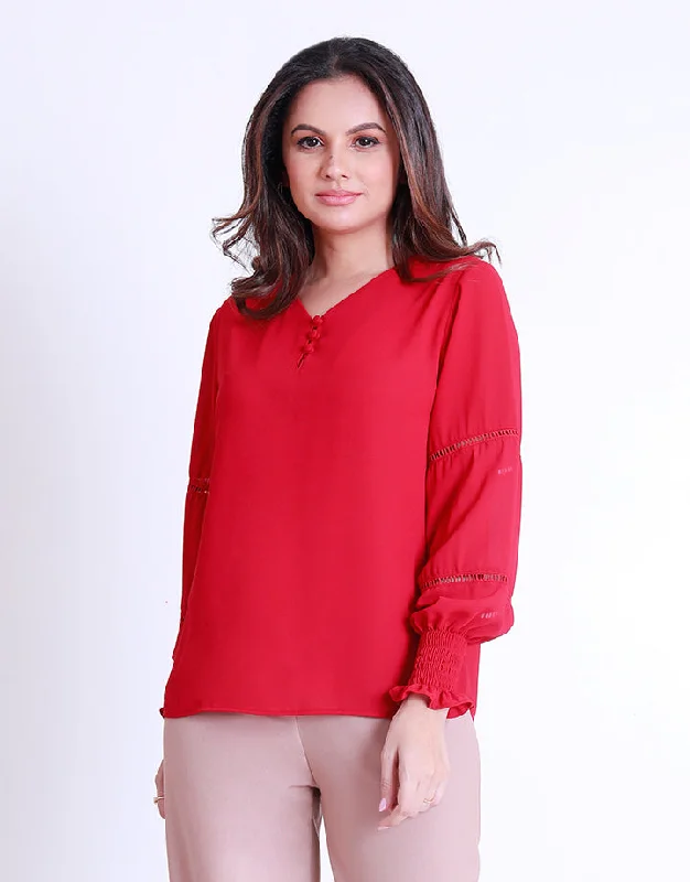 Unleash Your Style V-Neck Ladder Lace Top with Smocked Sleeves