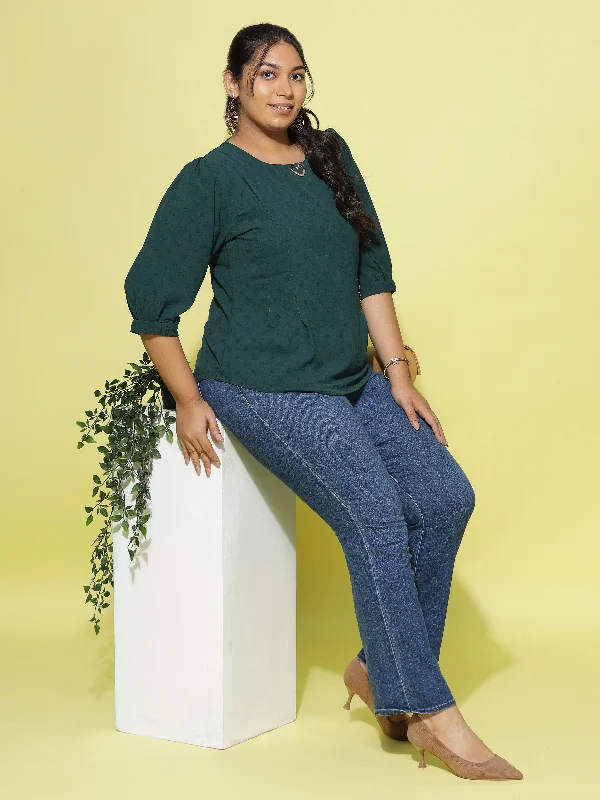 Snag The Best Bargains Before They're Over Polyester Blend Top Round Neck Bottle Green