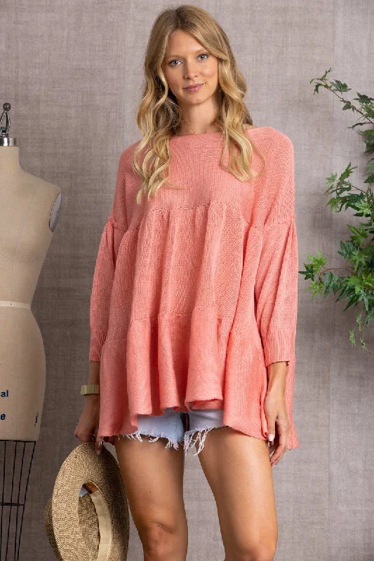 Limited Time CORAL CABLE KNIT BABYDOLL TUNIC TOP-TI10408