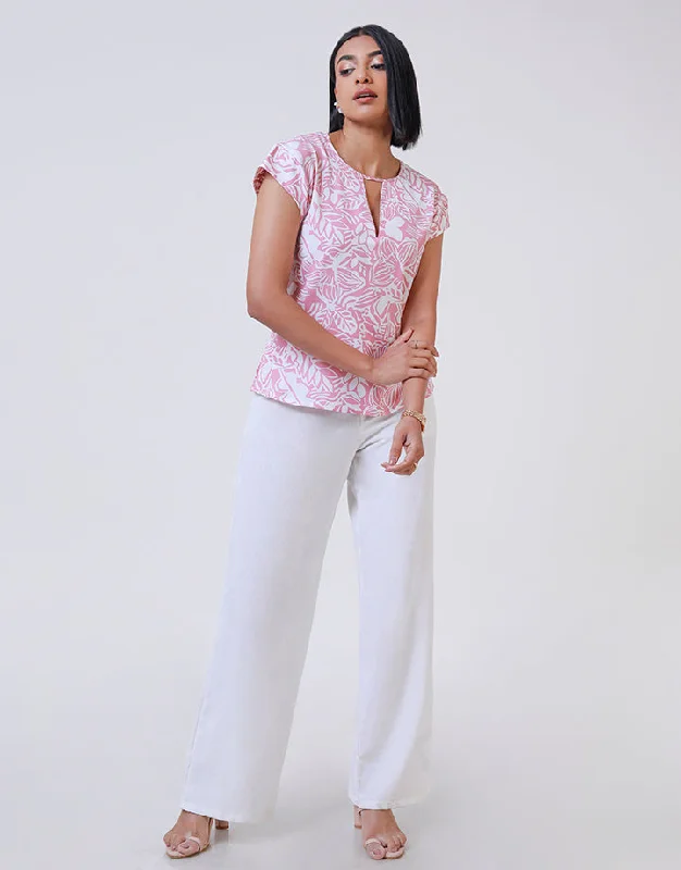 Your Dream Wardrobe At Dream Prices Cap Sleeves Printed Top with Keyhole
