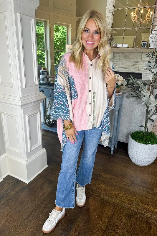 Stock Up And Save Before The Sale Ends Oversized Boho Patchwork Button Down Collared Poncho Top