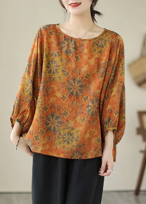 Score The Best Deals Before Monday lus Size Orange Oversized Print Cotton Shirt Tops Lantern Sleeve Score The Best Deals Before Monday lus Size Orange Oversized Print Cotton Shirt Tops Lantern Sleeve