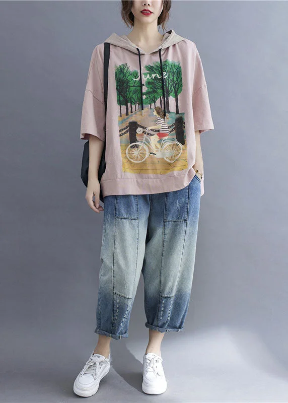 Don't Miss These Must-Have Offers Fashion Pink Hooded Print Patchwork Cotton T Shirt Tops Summer Don't Miss These Must-Have Offers Fashion Pink Hooded Print Patchwork Cotton T Shirt Tops Summer