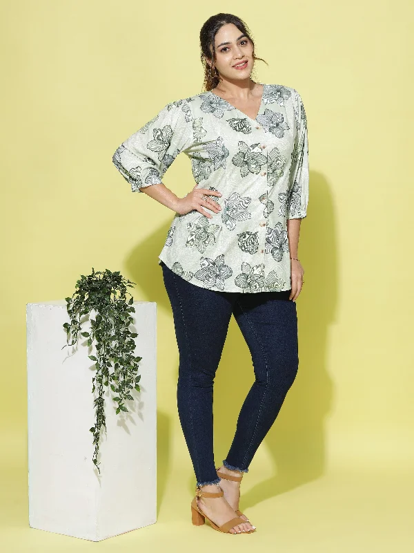 Urban Fashion Cotton Blend Top V Neck Mint Green