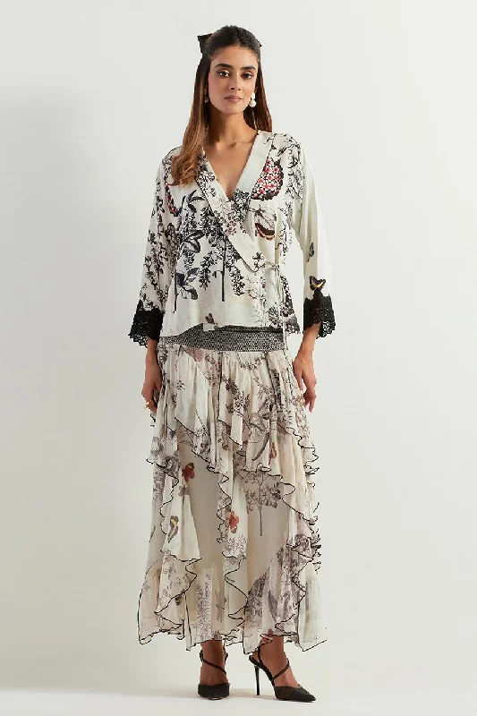 Edgy Fashion Deals Saaya Printed Wrap Top & Ruffle Skirt Co-Ord Set