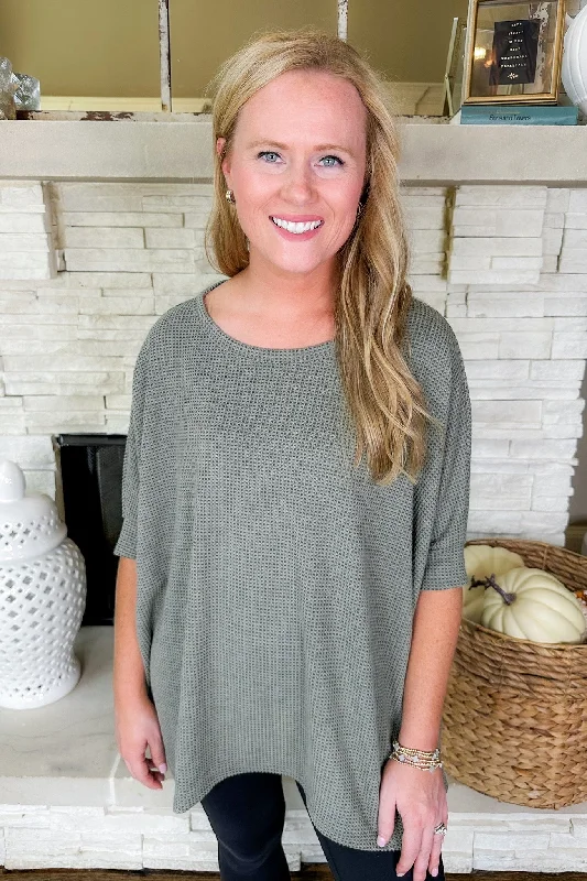 Limited-Time Offers You Can't Ignore The Gracie Waffle Knit Poncho Top in Olive
