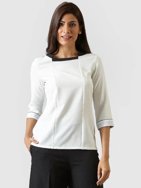 Ends Soon Asymmetric Neck Colour Block Top - Off White