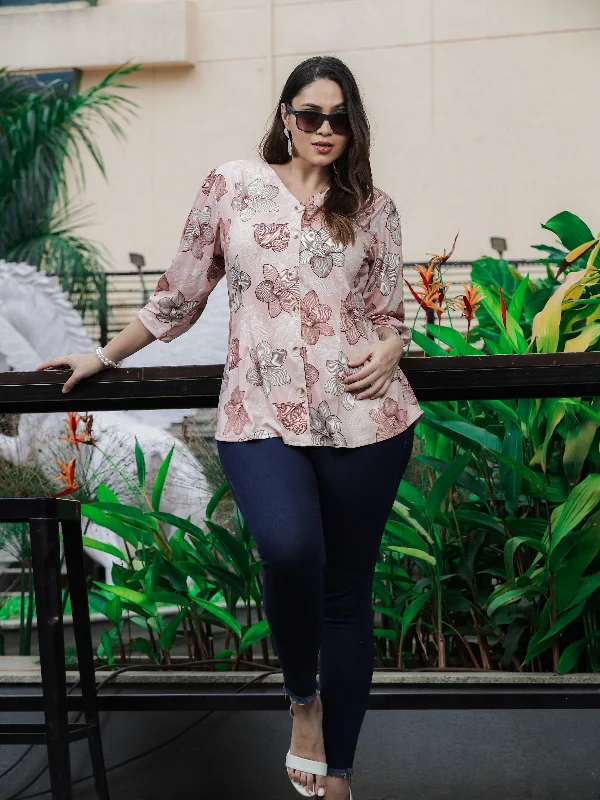 The Latest Fashion Trends Premium Cotton Blend Top 3/4th Sleeves Peach