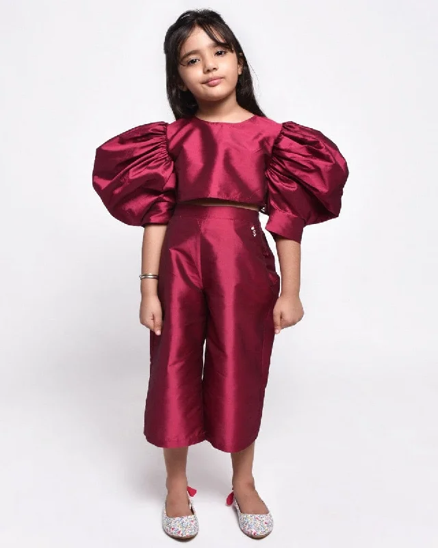 Fashion Sale Magenta Puff Sleeves Cullote & Top Set