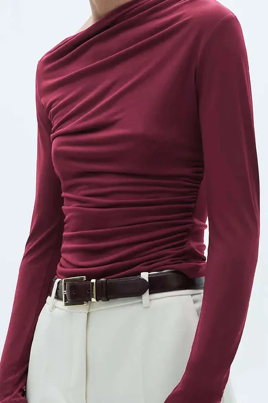 Limited-Time Offer Asymmetrical Ruched Long-Sleeve Top