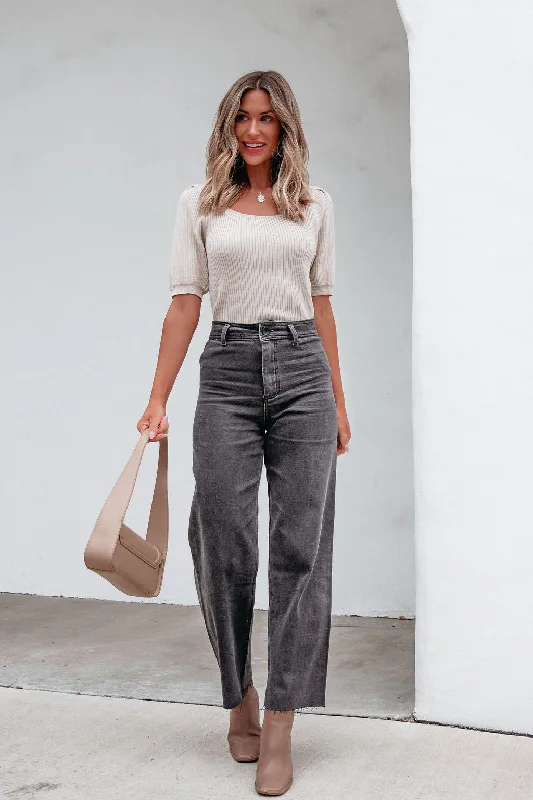 Huge Price Cuts On Your Must-Haves Beige Puff Sleeve Ribbed Sweater Top - FINAL SALE