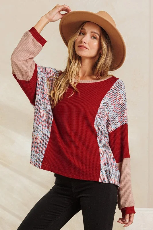 Flash Sale Happening Now – Act Fast RUST WAFFLE KNIT COLOR BLOCK CREW NECK TOP CFTC12469PA Flash Sale Happening Now – Act Fast RUST WAFFLE KNIT COLOR BLOCK CREW NECK TOP CFTC12469PA