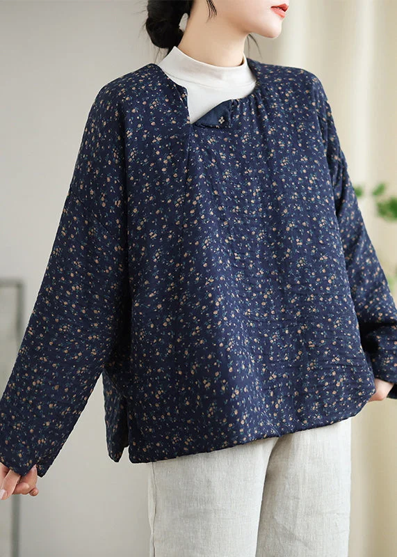 Statement Fashion Offers Boho Navy O Neck Print Plus Size Fine Cotton Filled Top Spring Statement Fashion Offers Boho Navy O Neck Print Plus Size Fine Cotton Filled Top Spring