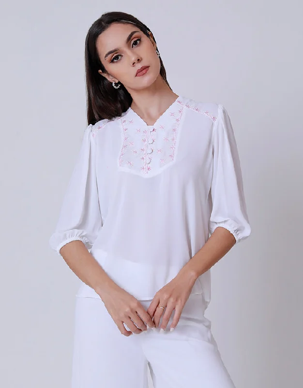 Don't Miss These Must-Have Offers White Top with Front Embroidered