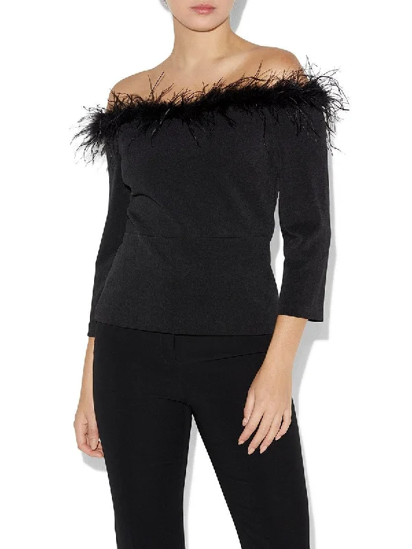 Enjoy Discount Orla Black Feather Trim Top