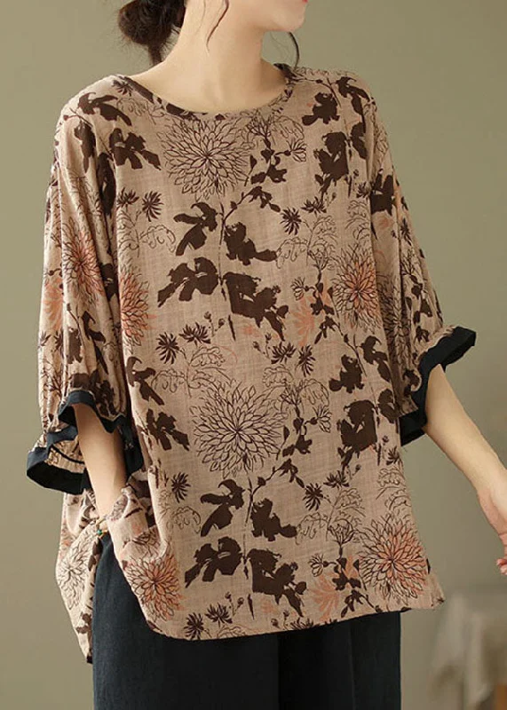 The Best Time To Shop Is Now Plus Size Coffee O Neck Print Patchwork Cotton Top Summer The Best Time To Shop Is Now Plus Size Coffee O Neck Print Patchwork Cotton Top Summer