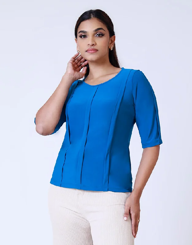 Fashion Forward Plain ¾ Sleeves Top with Pleats