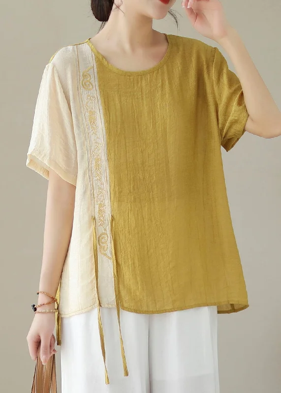 Huge Discounts On Your Favorites Bohemian Yellow Embroideried Patchwork Cotton Shirt Top Summer Huge Discounts On Your Favorites Bohemian Yellow Embroideried Patchwork Cotton Shirt Top Summer