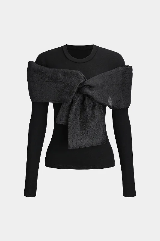 Modish Fashion Discounts Bow Round Neck Long-Sleeve Top