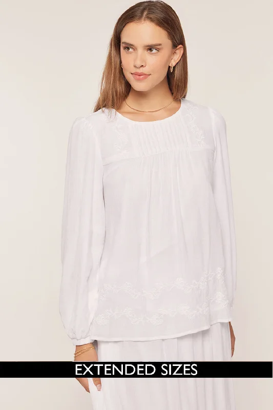 Save Big The Sydney Embroidered Temple Top in White