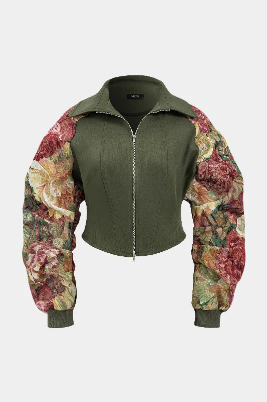 Upgrade Your Wardrobe For Less Jacquard Patchwork Zipper Long-Sleeve Top