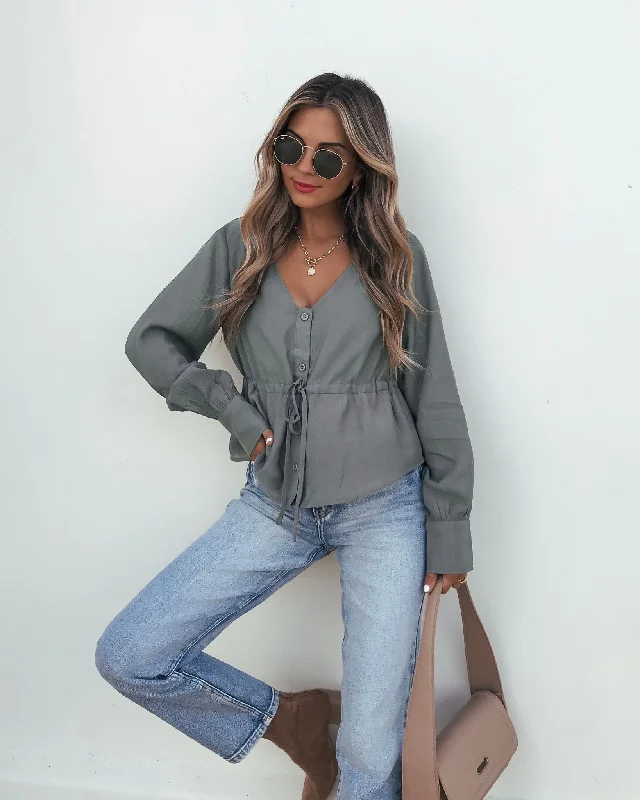 Avant-Garde Style Promotions Green Waist Tie Button Down Top - FINAL SALE