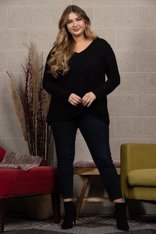 Sale Ends Soon – Don't Miss Out BLACK FRONT KNOT PLUS SIZE TOP-T8823PL