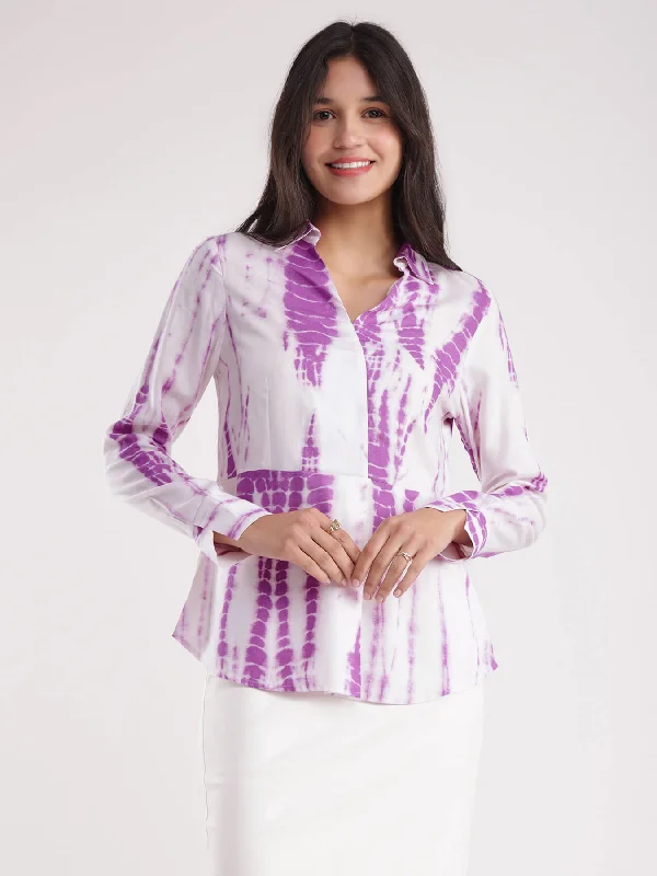 Don't Miss Out On These Must-Have Deals Collared V Neck Top - White And Lavender