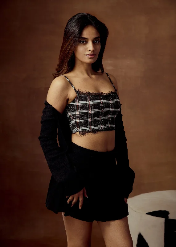 Best Deals Of The Season Raisa Black Lace Cami Crop Top with Crop Shurg
