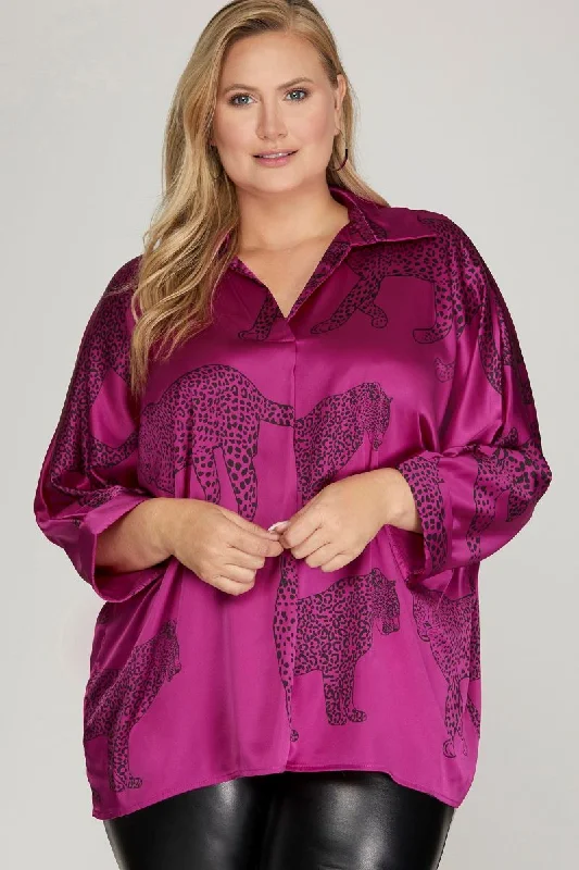 Sale Event, Prices Rock MAGENTA CHEETAH PRINT COLLAR 3/4 SLEEVES PLUS SIZE WOVEN TOP S10PSY5699 Sale Event, Prices Rock MAGENTA CHEETAH PRINT COLLAR 3/4 SLEEVES PLUS SIZE WOVEN TOP S10PSY5699
