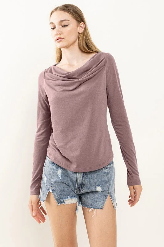Affordable Luxury, Only For A Short Time MOCHA SOFT TOUCH COWL NECK TOP TN13197SA