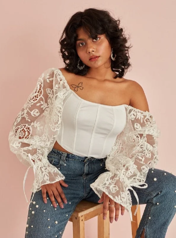 Limited Time Flash Sale Sasha Embroidered Organza Sleeve Corset Top