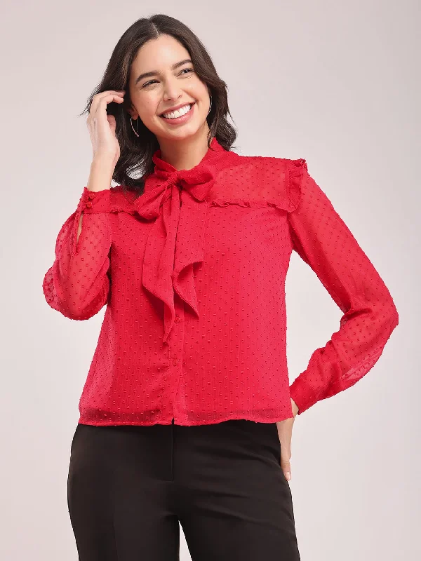 Final Sale Chiffon Tie-up Top - Red