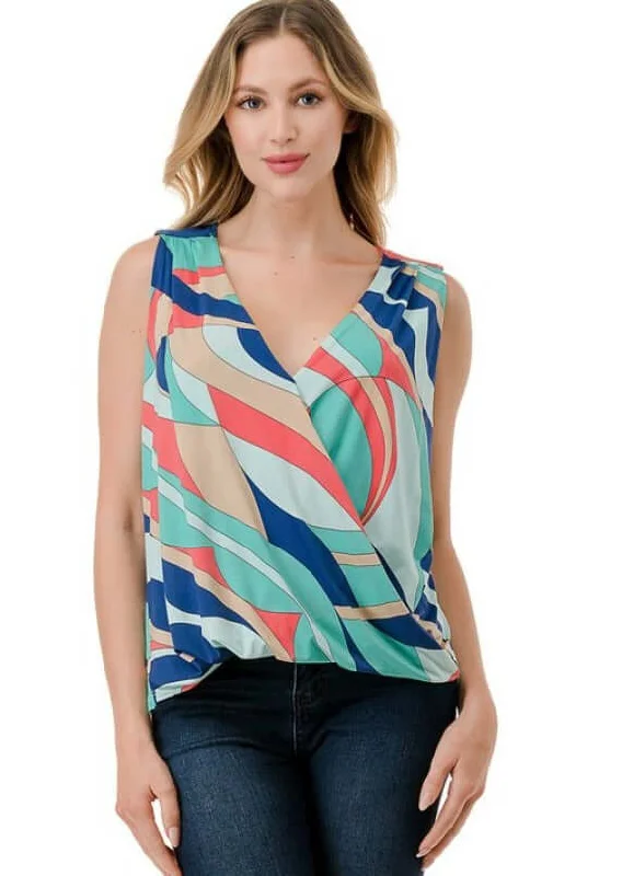 Sale Of The Week – Weekend Specials Abstract Colorful Printed Surplice Top Made in USA